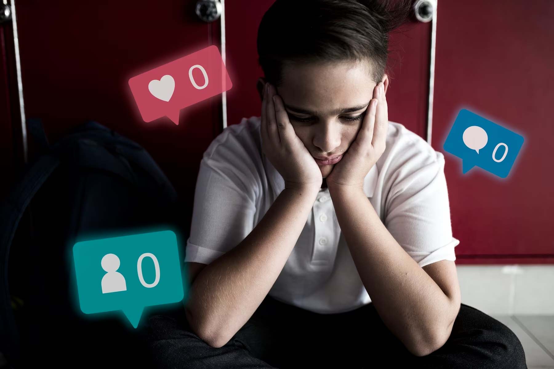 Unhappy teenager with few social media engagement